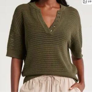 Varley Callie Knit Top Olive Green Size Large Cotton